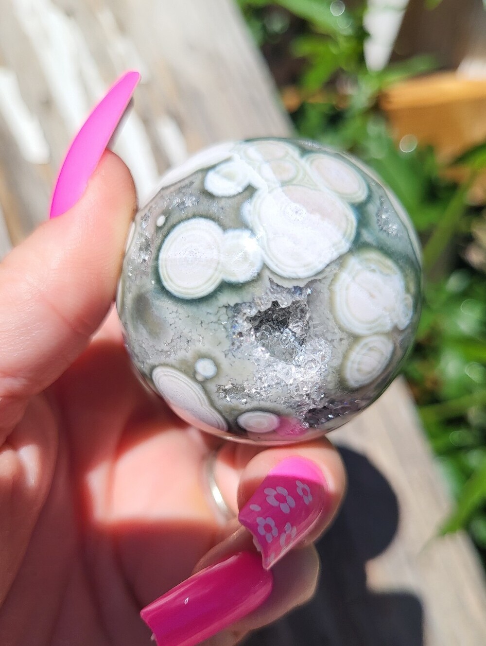 Pink And Blue Ocean Jasper Sphere - Decorative Crystal